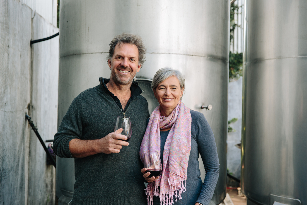 Jon and Kim Heslop, owners of Witches Falls Winery and Boxer Brewing.