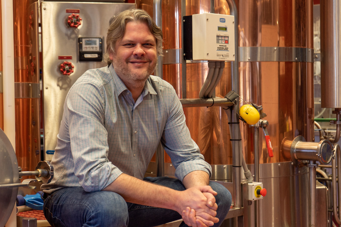 Dr David Bean in the campus brewery