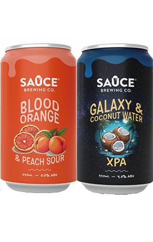 Sauce Brewing Blood Orange & Peach Sour and Galaxy & Coconut Water XPA