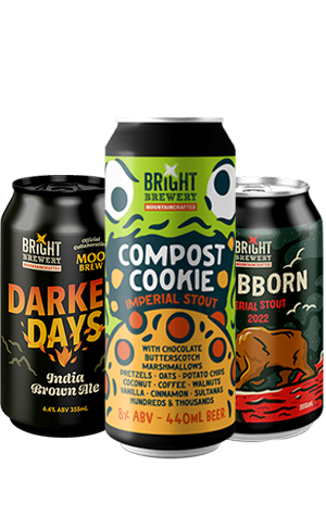 Bright Brewery Darker Days India Brown Ale (with Moo), Compost Cookie & Stubborn 2022