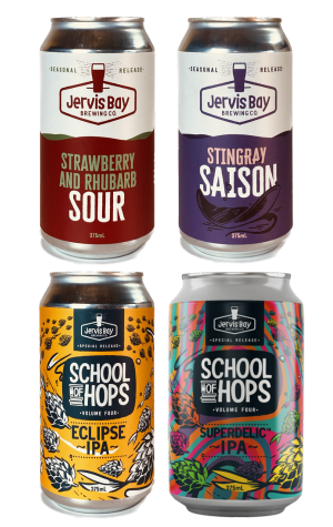 Jervis Bay Strawberry and Rhubarb Sour & Stingray Saison & School of Hops: Eclipse & Superdelic