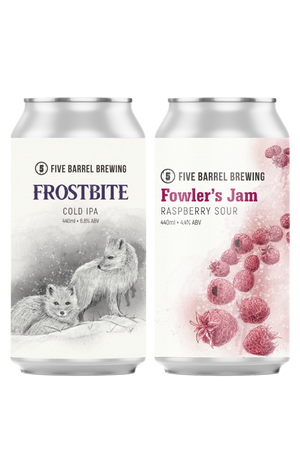 Five Barrel Frostbite Cold IPA & Fowler’s Jam Raspberry Sour