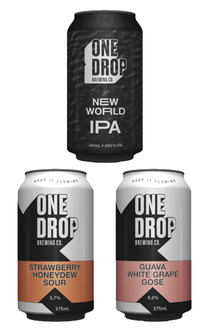 One Drop Brewing Strawberry Honeydew Sour & Guava White Grape Gose & New World IPA
