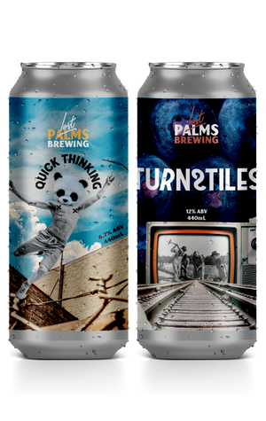 Lost Palms Quick Thinking IPA & Turnstiles Quad Blueberry Pancakes Sour Ale