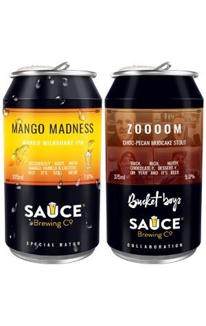 Sauce Brewing Mango Madness Milkshake IPA & Zoooom Choc-Pecan Mudcake Stout
