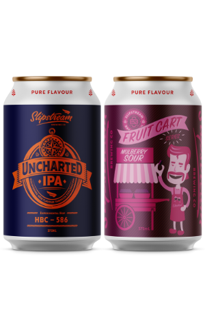 Slipstream Brewing Uncharted IPA HBC 586 & Fruit Cart Mulberry Sour